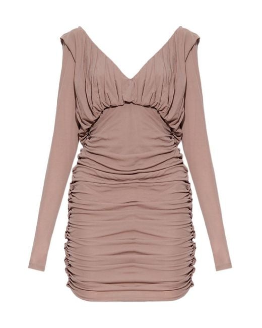 Saint Laurent Multicolor V-Neck Draped Long-Sleeved Dress