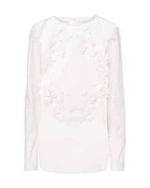 Oscar de la Renta White Embroidered Cotton Blouse