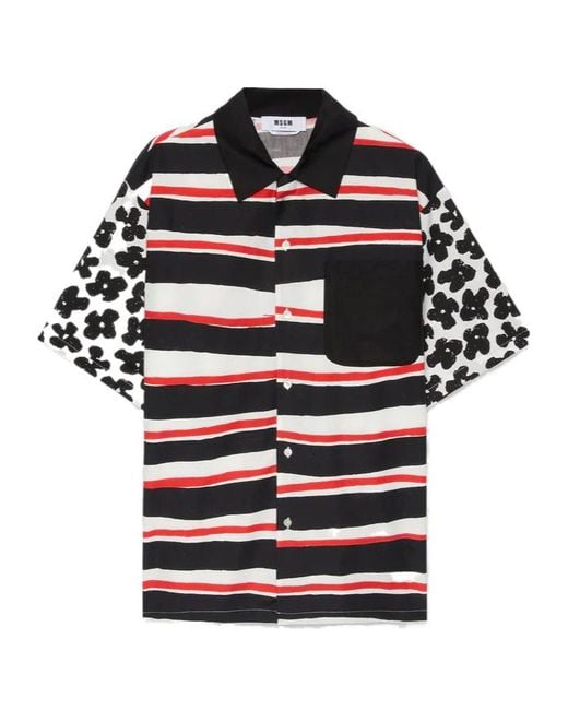 MSGM Black Mixed Pattern Poplin Shirt for men