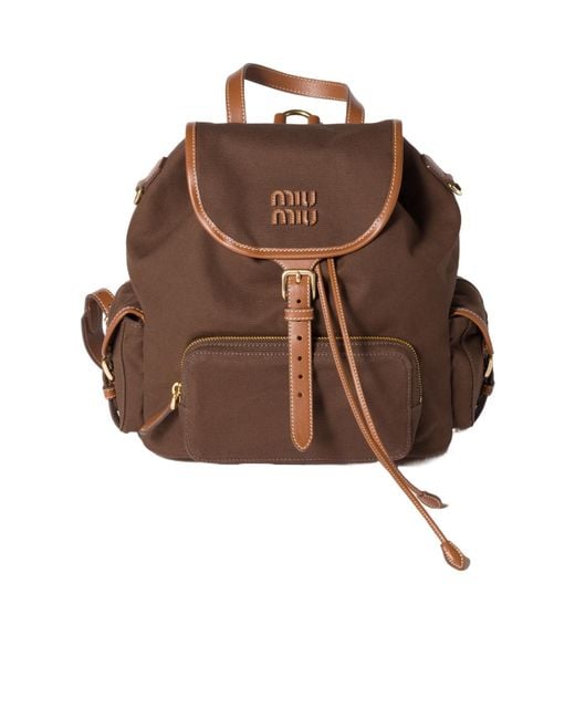 Miu Miu Brown Canvas And Leather Backpack