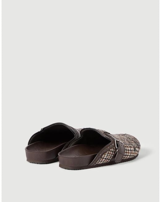 Brunello Cucinelli Brown Water-Resistant Alpaca And Wool Check Slippers With Dazzling Dégradé Embroidery