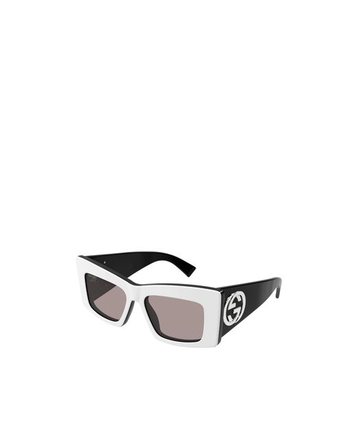Gucci White Eyewear Rectangular Logo-Detail Sunglasses