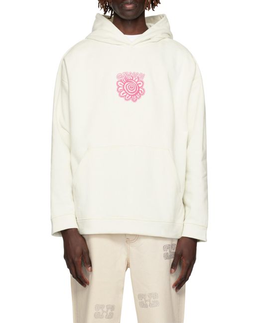 Ganni White Logo-Appliqué Long-Sleeved Hoodie