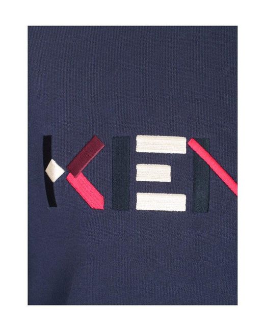 KENZO Blue Embroidered Logo Crew Neck Sweatshirt
