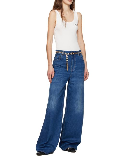 Chloé White Chloé Logo Embroidered Ribbed Tank Top