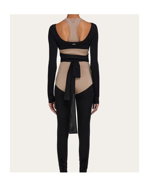 Ferragamo Black Ferragamo Wrap Front Long Sleeve Top