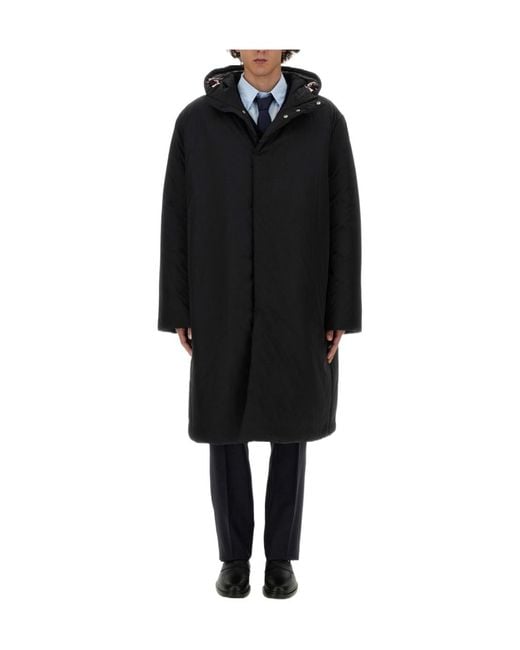 Thom Browne Black Long Sleeved Hooded Padded Coat for men