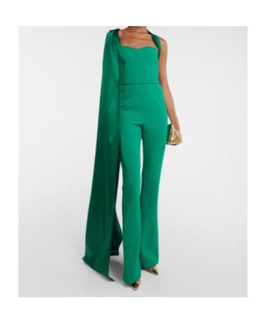 Safiyaa Green Lollian Marmont Caped Jumpsuit