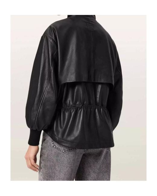 AllSaints Black Leather Flor Jacket