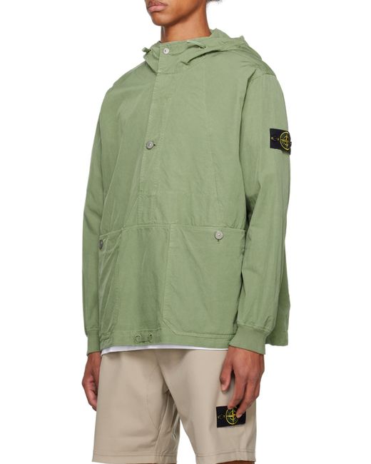Stone Island Green Compass-Patch Twill Weave Hooded Jacket for men