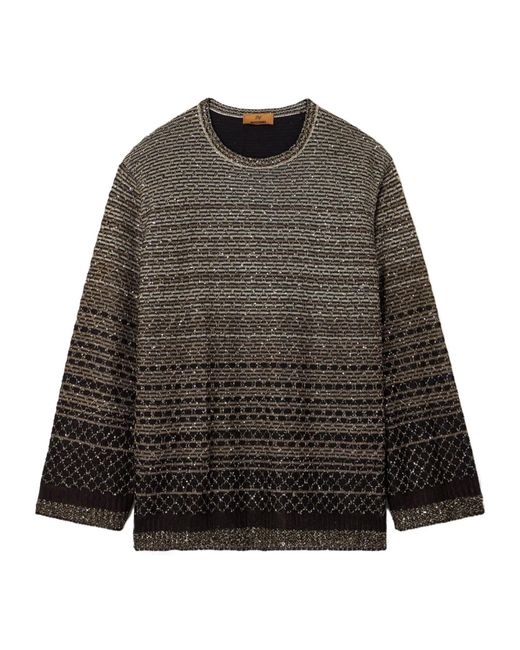 Missoni Brown Sequined Striped Metallic Crochet-Knit Sweater