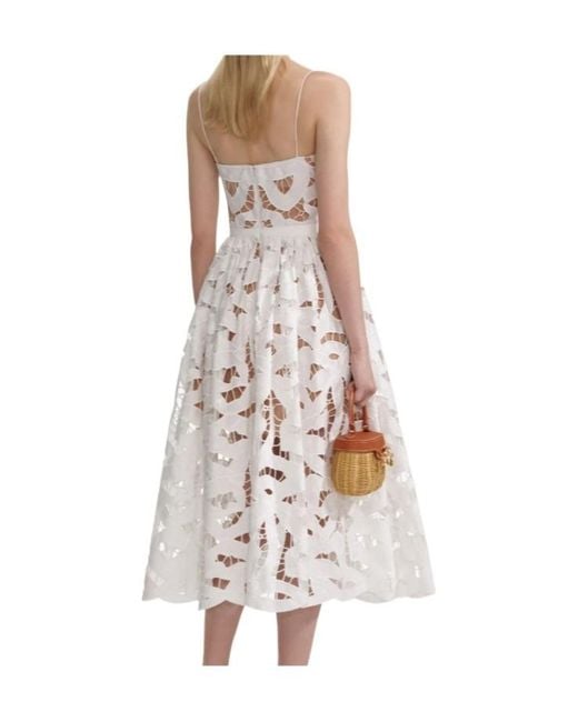 Self-Portrait White Bow Embroidered Midi Dress