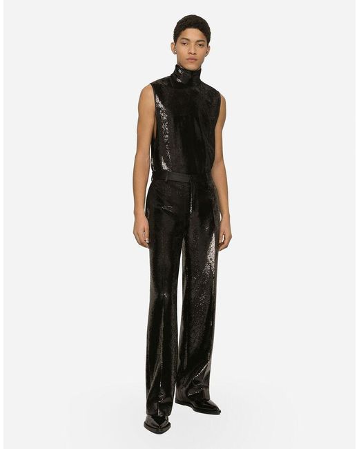 Dolce & Gabbana Black Sequined Straight-Leg Pants for men