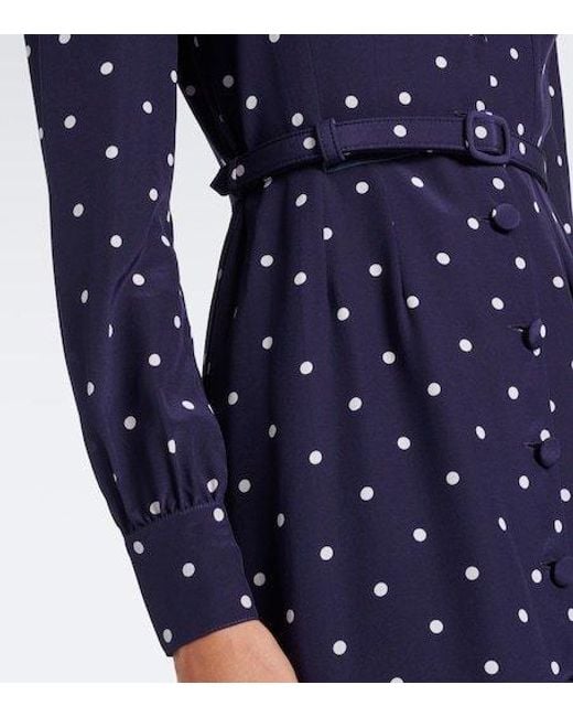 Alessandra Rich Blue Belted Polka-Dot Silk Midi Dress