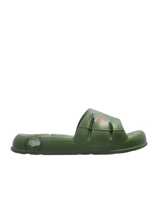 KENZO Green Logo Embossed Slides for men