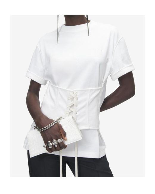 McQueen White Corset Lace-Up T-Shirt