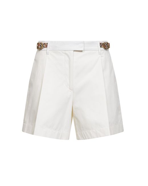 Burberry White Pleated Belted Shorts