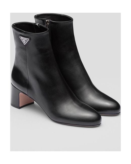 Prada Black Logo Plaque Rounded Toe Boots