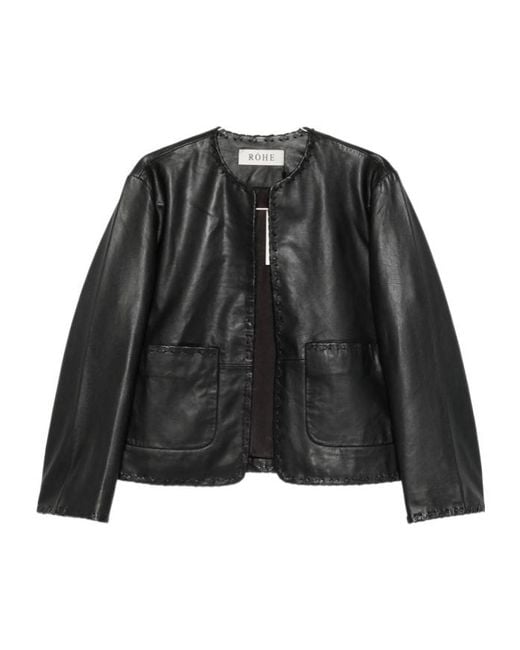Rohe Black Crew Neck Leather Jacket