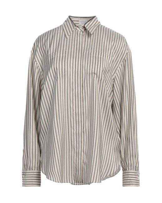Brunello Cucinelli Gray Striped Long Sleeve Shirt