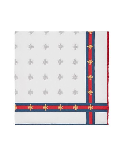 Gucci White Decorative Pattern Pocket Square for men