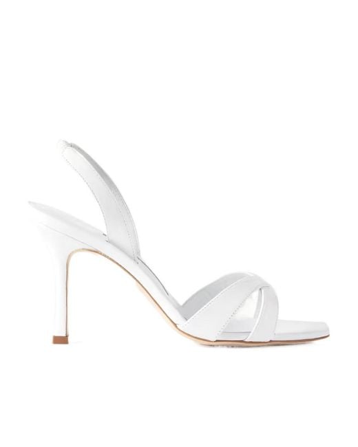 Manolo Blahnik White Callasli 90 Hallow-Heeled Sandals