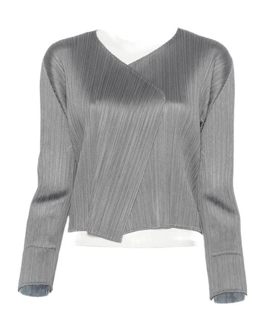 Pleats Please Issey Miyake Gray Pleated Long-Sleeve Jacket