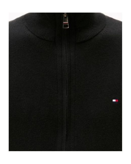 Tommy Hilfiger Black Embroidered-Logo Zip-Up Jumper for men