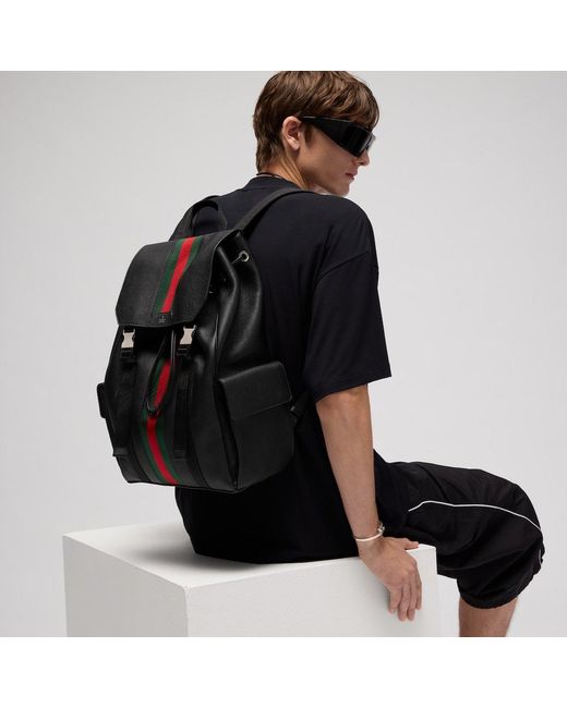 Gucci Black Web Trademark Medium Backpack for men