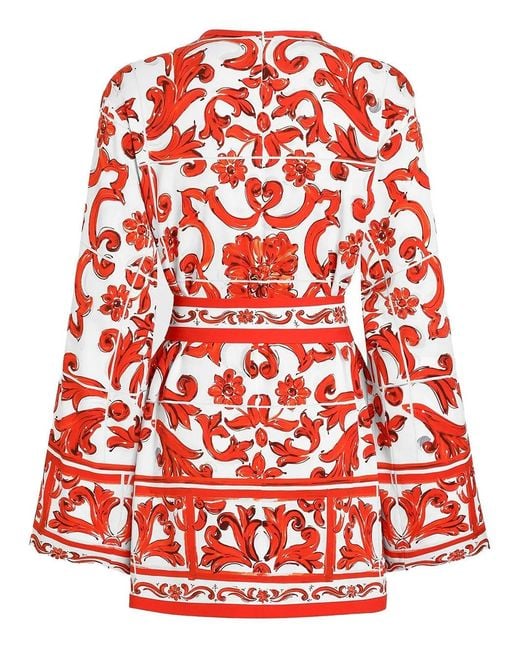Dolce & Gabbana Red Majolica-Print Charmeuse Shirt