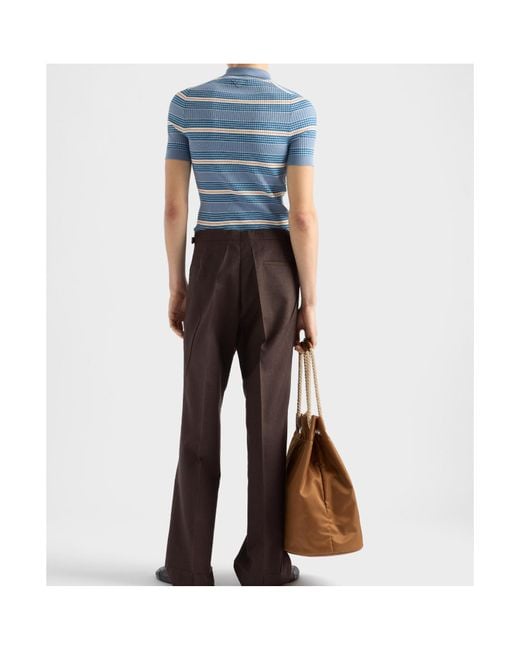 Prada Blue Striped Cotton Polo Shirt for men