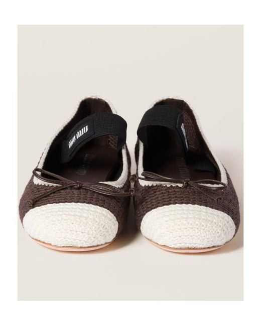 Miu Miu Brown Crochet Two-Toned Ballerina Flats