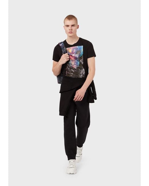 Emporio Armani Black Graphic-Print Cotton T-Shirt for men