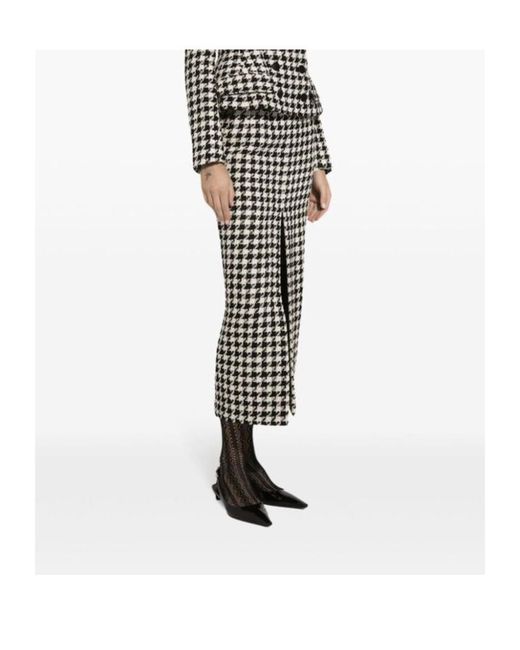 Dolce & Gabbana White Long Macro-Houndstooth Skirt