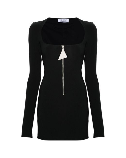 The Attico Black The Scoop Neck Zip-Detailed Mini Dress
