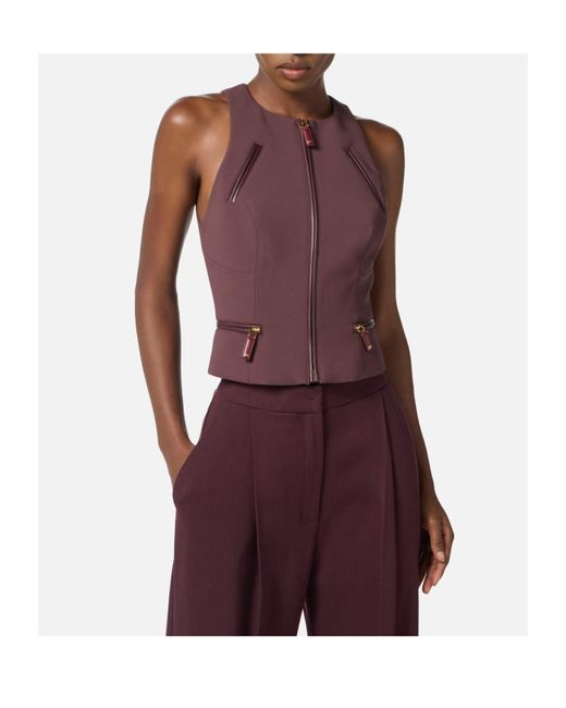Elisabetta Franchi Purple Zip Detailed Double-Layer Crêpe Top