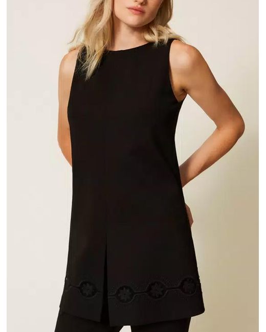 Twinset Black Floral Embroidery Tunic