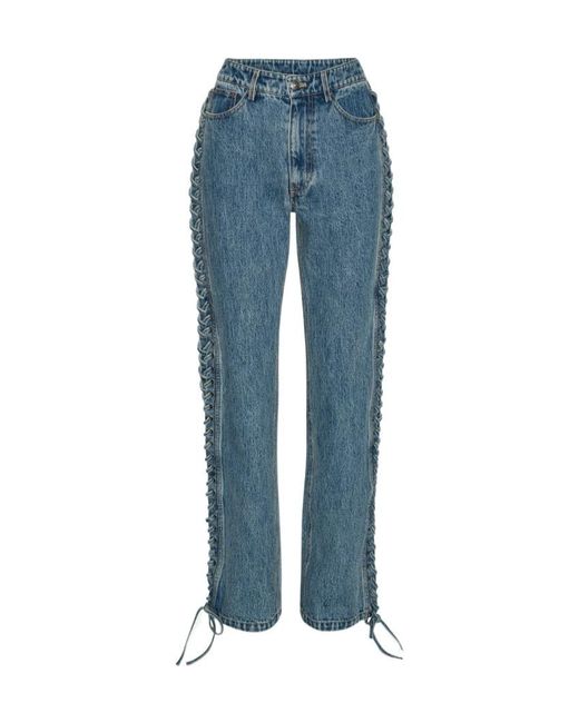 ROTATE BIRGER CHRISTENSEN Blue Laced Straight-Leg Jeans