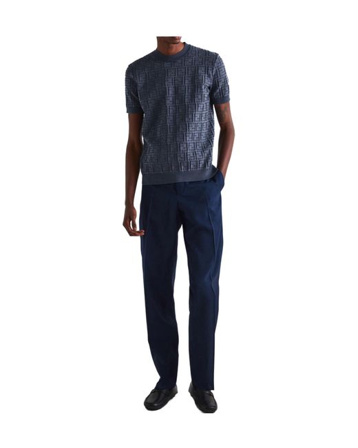 Fendi Blue Short-Sleeve Knit Top for men