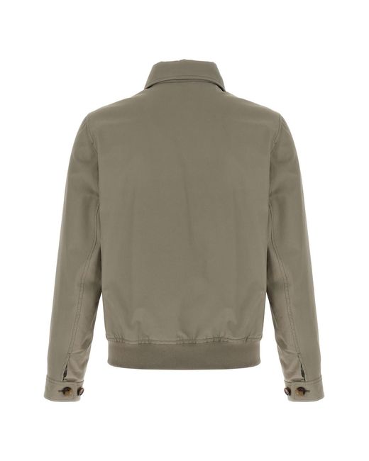 Brunello Cucinelli Green Buttoned Ribbed Hem Bomber Jacket for men