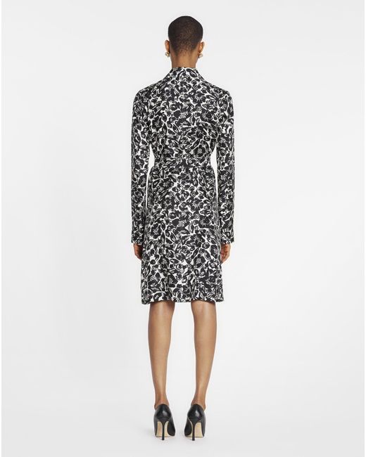 Lanvin White Floral Printed Long-Sleeved Dress