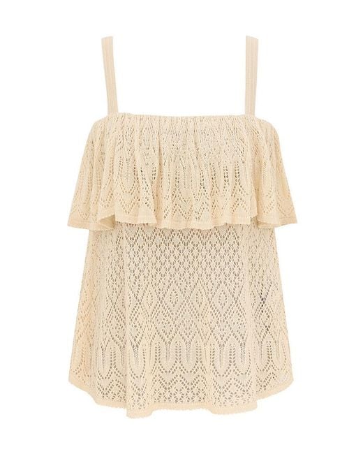 Zimmermann Natural Mahon Ruffled Pointelle-Knit Top