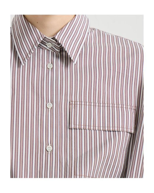 Brunello Cucinelli Gray Striped Monili-Detail Poplin Shirt