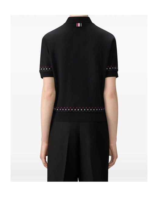 Thom Browne Black Snowflake-Embroidery Polo Top