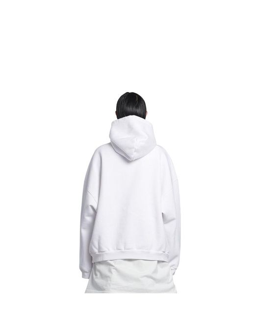 Balenciaga White Logo Print Ribbed Hem Hoodie
