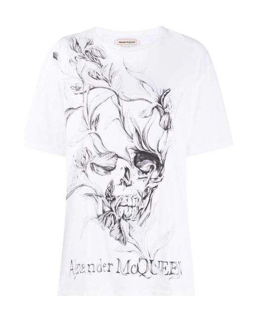 McQueen White T-Shirt With Round Neck And Short Sleeves