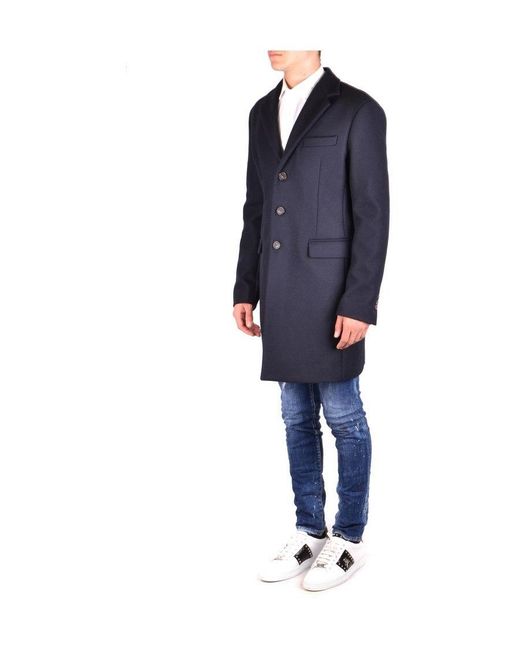 DSquared² Blue Single-Breasted Wool Coat for men
