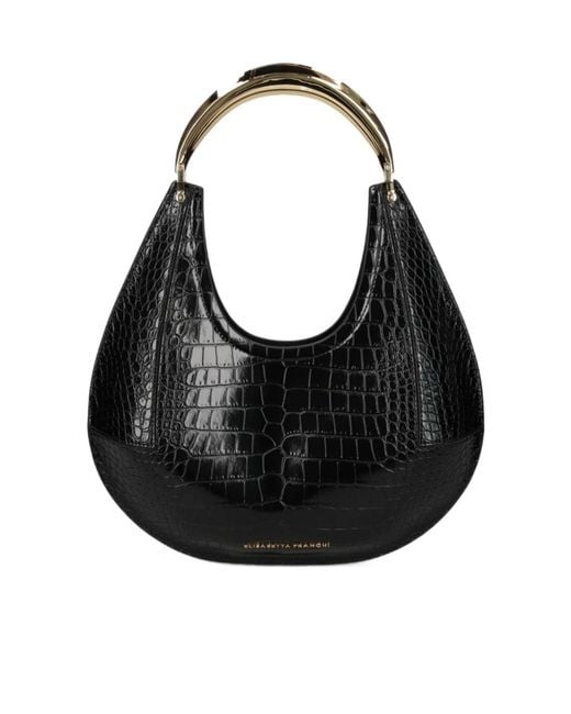 Elisabetta Franchi Black Medium Hobo Bag With Crocodile-Effect