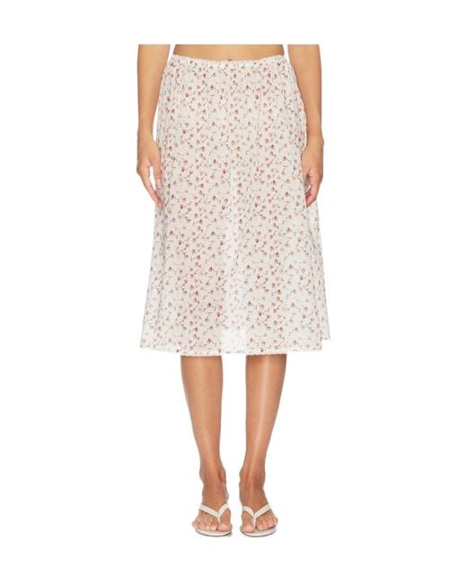 Posse White Elastic Waistband Midi Skirt
