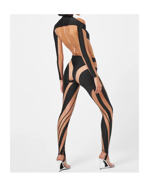 Mugler Black Transparent Spiral Leggings